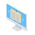 Monitor with opened book on screen. Access to virtual media library, distance education.