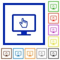 Monitor with pointing cursor flat framed icons Royalty Free Stock Photo