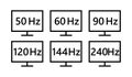 Monitor refresh rate icons. 50, 60, 90, 120, 144, 240 hz, screen icon illustration. refresh rate icon. derived unit of