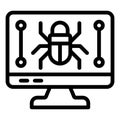 Monitor screen and beetle line icon, hacker attacks concept. Vector graphics. Display with bug, computer virus sign on