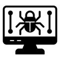 Monitor screen and beetle solid icon, hacker attacks concept. Vector graphics. Display with bug, computer virus sign on