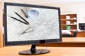 Monitor screen with blueprints and tools Royalty Free Stock Photo