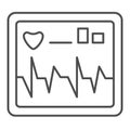 Monitor screen displays heart rate thin line icon, Healthcare concept, cardiogram device sign on white background