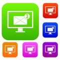 Monitor screen with email sign set color collection Royalty Free Stock Photo