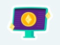 Monitor screen with ethereum symbol. Cryptocurrency and blockchain