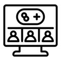 Monitor screen with users and joystick line icon, neural dataset concept. Vector graphics. Display and multiplayer game Royalty Free Stock Photo