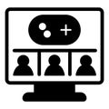 Monitor screen with users and joystick solid icon, neural dataset concept. Vector graphics. Display and multiplayer game Royalty Free Stock Photo
