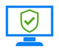 Computer monitor security shield tick icon