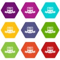 Monitor social network icons set 9 vector