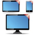 Monitor, tablet and smart phone with label Royalty Free Stock Photo