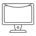 Monitor thin line icon. Computer screen vector illustration isolated on white. Desktop outline style design, designed