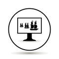 In the monitor, the TV image of a sailing ship. Vector illustration on white background Royalty Free Stock Photo