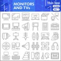 Monitor and tv line icon set, tv accessories symbols collection or sketches. Screen thin line linear style signs for web Royalty Free Stock Photo