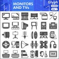 Monitor and tv line icon set, tv accessories symbols collection or sketches. Screen glyph line linear style signs for Royalty Free Stock Photo