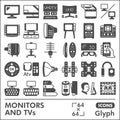 Monitor and tv line icon set, tv accessories symbols collection or sketches. Screen glyph linear style signs for web and Royalty Free Stock Photo