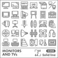 Monitor and tv line icon set, tv accessories symbols collection or sketches. Screen solid line linear style signs for Royalty Free Stock Photo