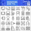 Monitor and tv line icon set, tv accessories symbols collection or sketches. Screen solid line linear style signs for Royalty Free Stock Photo
