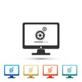 Monitor update process with gearbox progress and loading bar icon isolated on white background. Computer display. System Royalty Free Stock Photo