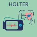 Daily monitoring of ECG. Holter for daily use. The device monitors the bleeding of the heart. And can prevent a heart attack