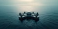 Monitoring a futuristic floating platform using an aerial drone. Concept Technology, Drones,