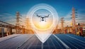 Monitoring infrastructure with drones and solar panels for efficient energy management and surveillance Royalty Free Stock Photo