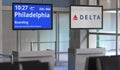 Flight from Salt lake city to Philadelphia, airport terminal gate. Editorial 3d rendering
