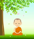 Monk Buddhism meditation sit down vector, on grass