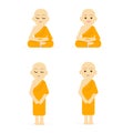 Monk cartoon set peaceful isolated white background Royalty Free Stock Photo