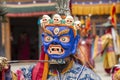 Monk with colored clothes and mask performs Cham dances, ritual dancing at Takthok festival, Ladakh, Lamayuru Gompa, India