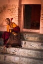 A monk Devotee of Mahabodhi Temple, Bodh Gaya, India Royalty Free Stock Photo