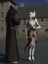 Monk and female knight in conversation Royalty Free Stock Photo