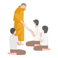 Monk help people by offering money to people and wearing a surgical protective Medical mask