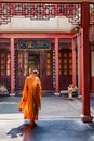 Monk at the historic Jingan Buddhist Temple in Shanghai, China