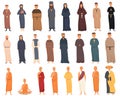 Monk icons set cartoon vector. Catholic friar