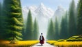 a monk on a long journey through nature