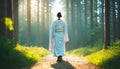 a monk on a long journey through nature