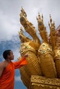 Monk looking serpent art . Royalty Free Stock Photo