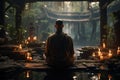 Monk Meditating in a Serene Mystical Temple.