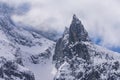 Monk (Mnich) rocky peak in cloudy winter day in Polish Tatra Mountains