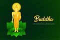 Monk phra buddha pray stand on pho leaf concentration composed release religion culture faith illustration eps10