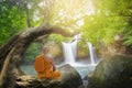 Monk practice meditation Royalty Free Stock Photo