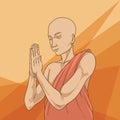 Monk praying. Vector illustration decorative design