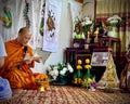 A monk is preaching on The Traditional Buddhist Story in the traditional Lanna Culture
