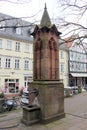 Monk\'s Fountain, neo-gothic drinking fountain, on lower Steinweg, Marburg, Germany