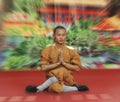 Monk of Shaolin temple performs wushu at Po Lin monastery in Hong Kong, China.