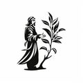 Monk Silhouette: Gothic Black And White Olive Tree Plant