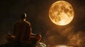 A monk statue under the glow of a full moon, creating a serene and spiritual atmosphere. Generative Ai