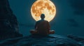 A monk statue under the glow of a full moon, creating a serene and spiritual atmosphere. Generative Ai