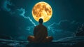 A monk statue under the glow of a full moon, creating a serene and spiritual atmosphere. Generative Ai