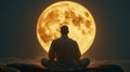 A monk statue under the glow of a full moon, creating a serene and spiritual atmosphere. Generative Ai